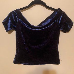 Forever 21 Dark Blue Velvet Short-Sleeved Crop Top
